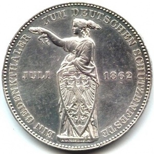 Реверс монеты Вольный город Франкфурт, 1 талер, 1862, Немецкий фестиваль стрельбы