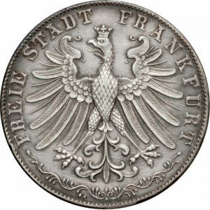 Аверс монеты Вольный город Франкфурт, 2 гульдена, 1849, 100 лет со дня рождения Иоганна Вольфганга фон Гёте