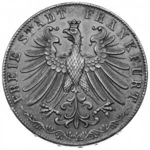 Аверс монеты Вольный город Франкфурт, 2 гульдена, 1855, 300 лет религиозному миру