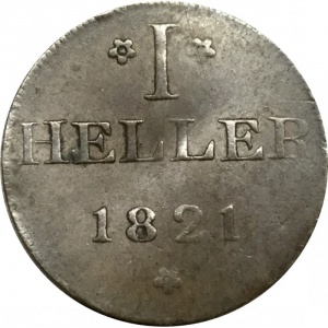 Реверс монеты Вольный город Франкфурт, 1 геллер, 1821, Лев