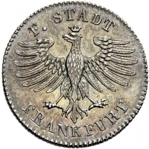 Аверс монеты Вольный город Франкфурт, 1 геллер, 1838, 1 геллер /серебро/