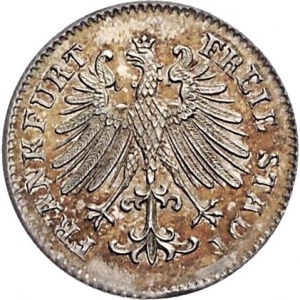 Аверс монеты Вольный город Франкфурт, 1 геллер, 1852, Орел с надписью по бокам /серебро/