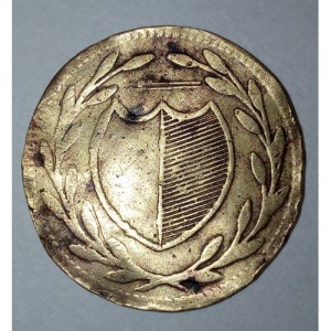 Аверс монеты Вольный город Франкфурт, 1 пфенниг, 1819, Венок вокруг щита, номинал: "I PFENNIG"