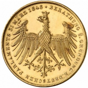 Реверс монеты Вольный город Франкфурт, 2 гульдена, 1848, Конституционный съезд