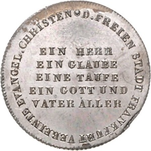Аверс монеты Вольный город Франкфурт, 2 дуката, 1817, 300 лет реформе /пять строчек на аверсе/