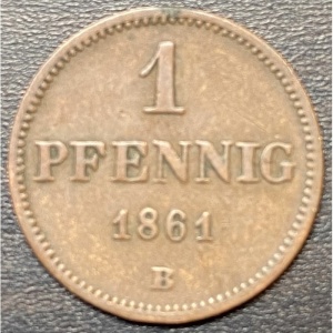 Реверс монеты Королевство Саксония, 1 пфенниг, 1861