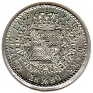 Реверс монеты Королевство Саксония, ⅙ талера, 1829