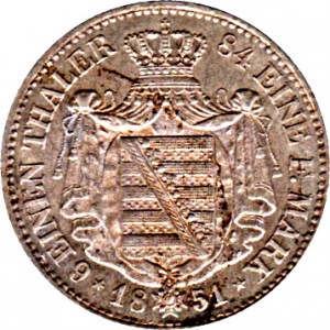Реверс монеты Королевство Саксония, ⅙ талера, 1851-1852