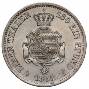 Реверс монеты Королевство Саксония, ⅙ талера, 1860-1871