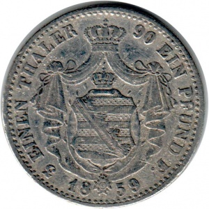 Реверс монеты Королевство Саксония, ⅓ талера, 1858-1859