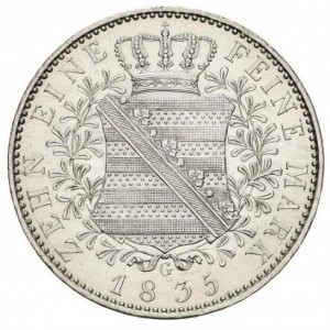 Реверс монеты Королевство Саксония, 1 талер, 1829-1836, Только текст номинала на реверсе