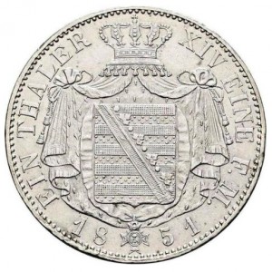 Реверс монеты Королевство Саксония, 1 талер, 1850-1854, Только текст номинала на реверсе