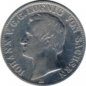 Аверс монеты Королевство Саксония, 1 союзный талер, 1860-1861, Герб со львами на реверсе