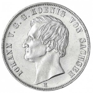Аверс монеты Королевство Саксония, 1 союзный талер, 1861-1871, Герб со львами на реверсе