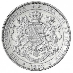 Реверс монеты Королевство Саксония, 1 союзный талер, 1861-1871, Герб со львами на реверсе