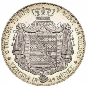 Реверс монеты Королевство Саксония, 2 талера, 1839-1854