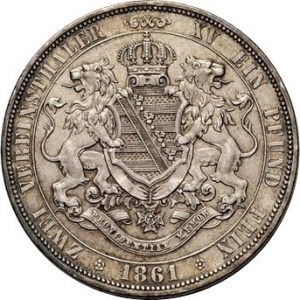 Реверс монеты Королевство Саксония, 2 союзных талера, 1861