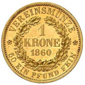 Реверс монеты Королевство Саксония, 1 крона, 1857-1871