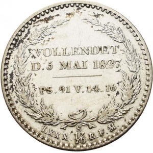 Реверс монеты Королевство Саксония, ⅙ талера, 1827, Смерть Короля Фридриха Августа I