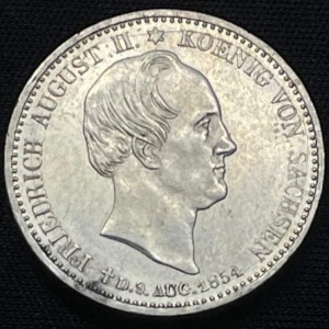 Аверс монеты Королевство Саксония, ⅓ талера, 1854, Смерть Короля Фридриха Августа II