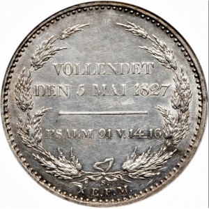 Реверс монеты Королевство Саксония, 1 талер, 1827, Смерть Короля Фридриха Августа I
