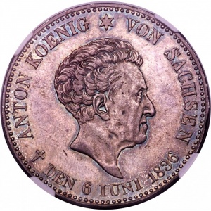 Аверс монеты Королевство Саксония, 1 талер, 1836, Смерть Короля Антона