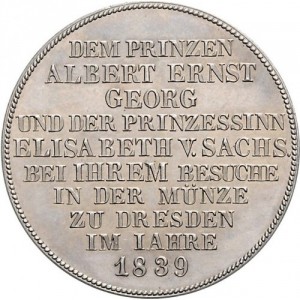 Реверс монеты Королевство Саксония, 1 талер, 1839, Посещение Дрезденского монетного двора