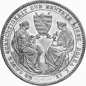 Реверс монеты Королевство Саксония, 1 талер, 1854, Смерть Короля Фридриха Августа II