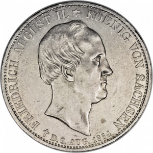 Аверс монеты Королевство Саксония, 2 талера, 1854, Смерть Короля Фридриха Августа II