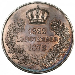 Реверс монеты Королевство Саксония, 2 союзных талера, 1872, Годовщина Золотой свадьбы