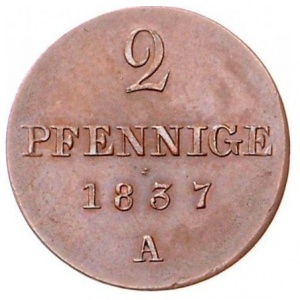 Реверс монеты Королевство Ганновер, 2 пфеннига, 1835-1837
