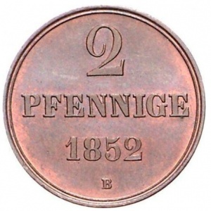 Реверс монеты Королевство Ганновер, 2 пфеннига, 1852-1856