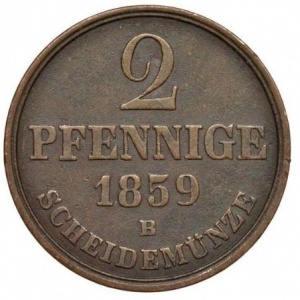 Реверс монеты Королевство Ганновер, 2 пфеннига, 1858-1864