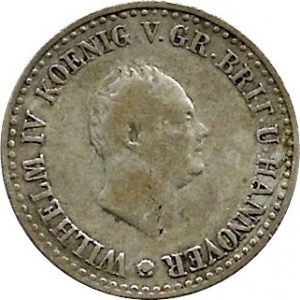 Аверс монеты Королевство Ганновер, ⅙ талера, 1834