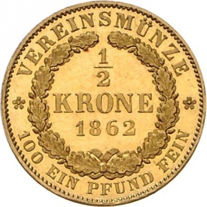 Реверс монеты Королевство Ганновер, ½ кроны, 1857-1866