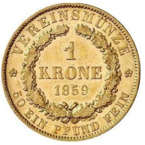 Реверс монеты Королевство Ганновер, 1 крона, 1857-1866