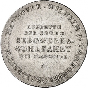 Аверс монеты Королевство Ганновер, ⅔ талера, 1833, Серебряные рудники Клаусталя