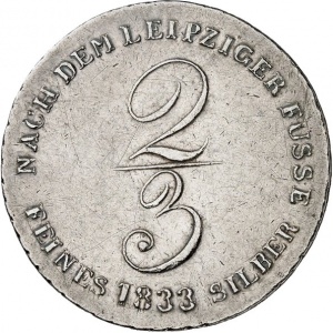 Реверс монеты Королевство Ганновер, ⅔ талера, 1833, Серебряные рудники Клаусталя