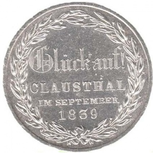 Реверс монеты Королевство Ганновер, 1 талер, 1839, Визит короля на Монетный Двор Клаусталя