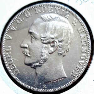 Аверс монеты Королевство Ганновер, 1 талер, 1865, 50 лет Битве при Ватерлоо