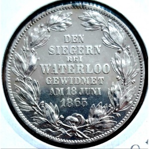 Реверс монеты Королевство Ганновер, 1 талер, 1865, 50 лет Битве при Ватерлоо