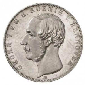 Аверс монеты Королевство Ганновер, 2 талера, 1854, Визит короля на монетный двор Ганновера