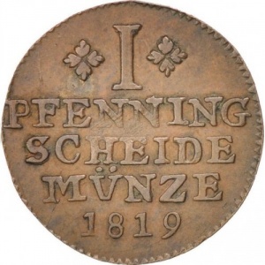 Реверс монеты Герцогство Брауншвейг, 1 пфенниг, 1819