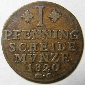 Реверс монеты Герцогство Брауншвейг, 1 пфенниг, 1820