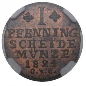 Реверс монеты Герцогство Брауншвейг, 1 пфенниг, 1824
