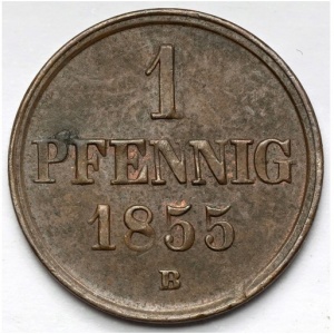 Реверс монеты Герцогство Брауншвейг, 1 пфенниг, 1851-1856
