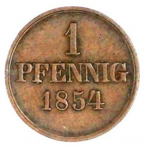 Реверс монеты Герцогство Брауншвейг, 1 пфенниг, 1854-1856