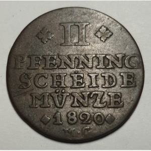 Реверс монеты Герцогство Брауншвейг, 2 пфеннига, 1820