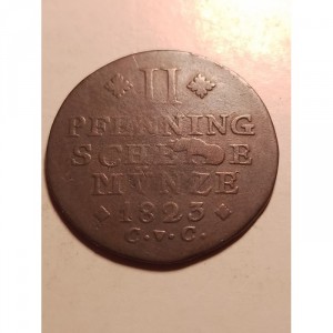 Реверс монеты Герцогство Брауншвейг, 2 пфеннига, 1823