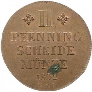 Реверс монеты Герцогство Брауншвейг, 2 пфеннига, 1832-1834